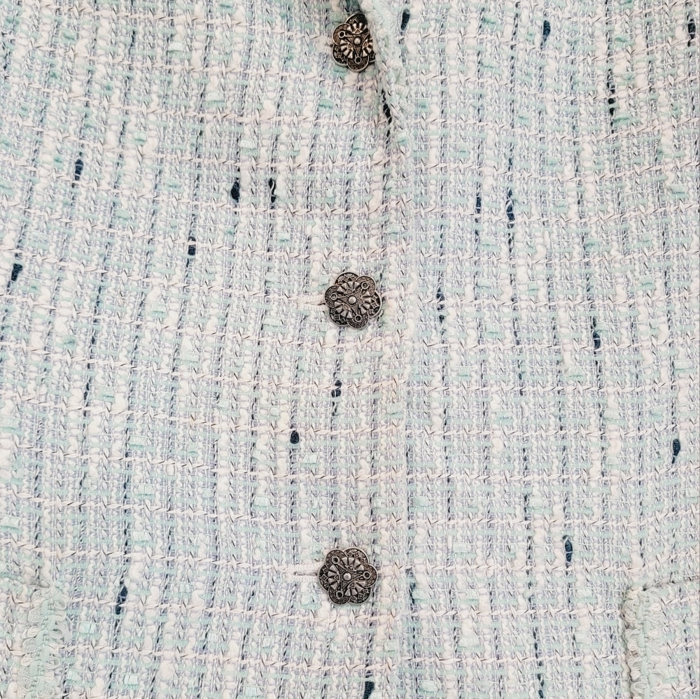 Alfred Dunner Blue White Aqua Boucle Tweed Suit Blazer Jacket 14 Petite - Picture 4 of 15